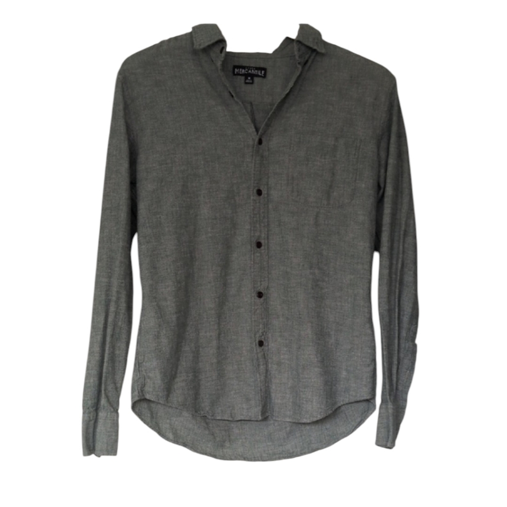 J. Crew Mens Green Chambray Button Down 100% Cotton Size Medium